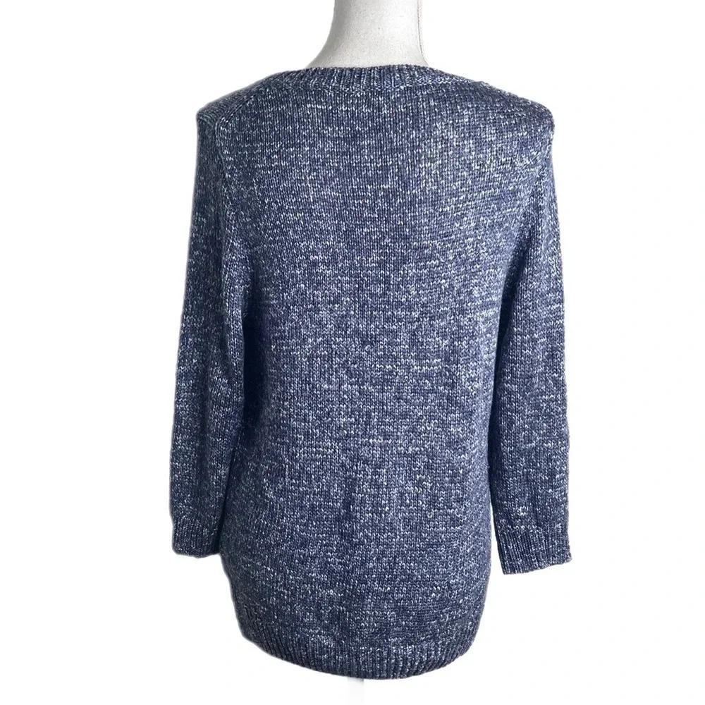 J. Crew Large Women Pullover Sweater Crew Neck 3/4 Sleeve blue and white